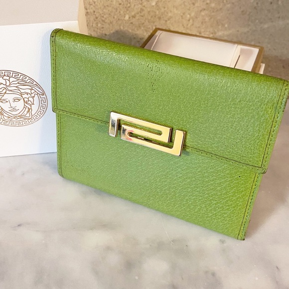 Versace Handbags - Authentic Versace Rare Vintage Lime Green Greek Key Lock Square Wallet